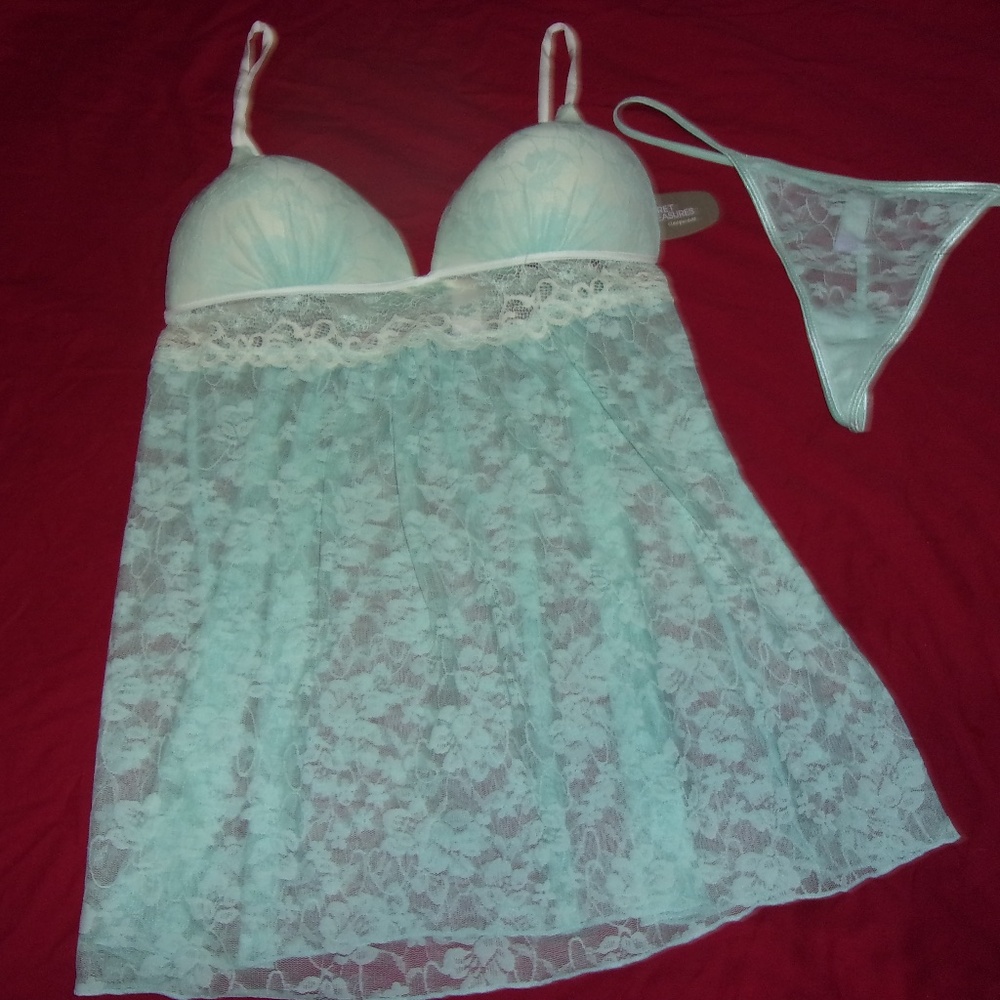 Baby Doll 2PC Set XL BNWT Secret Treasures Blue Flower Lace